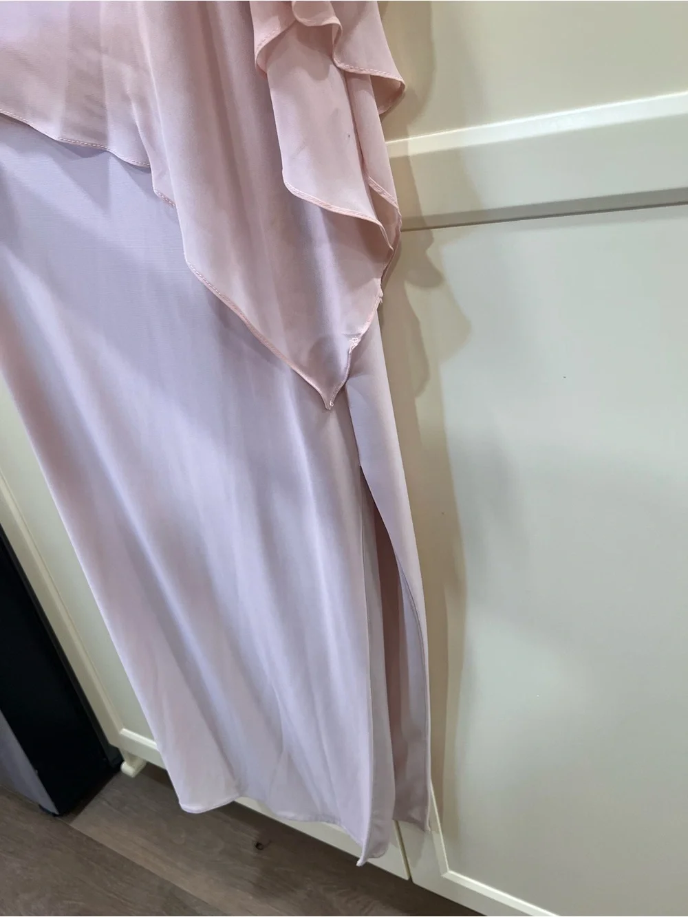 Xscape Light Blush Layered Evening Gown with Beaded Straps